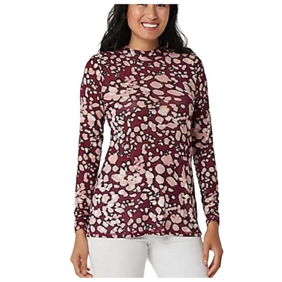 LOGO Layers by Lori Goldstein Printed Sheer Mesh Mock Neck Top XXS (404) - Picture 1 of 6